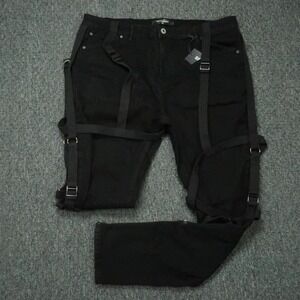 Serenade Jeans Men 42x32 Black Holy Pothos Straps Grunge Punk Slim NWT